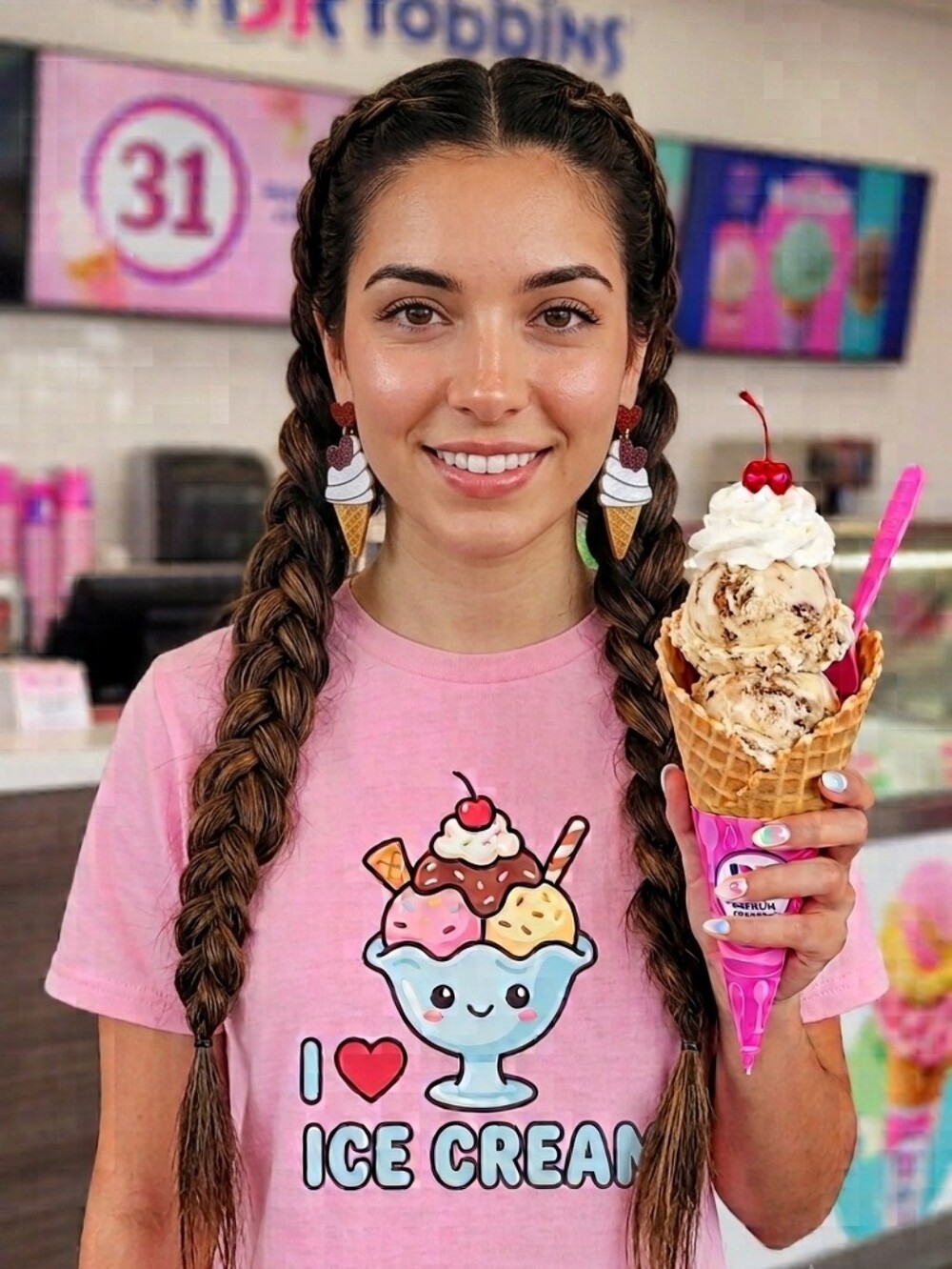 Ice Cream Cone Dangle Earrings Red Glitter Heart Acrylic Kawaii Summer Y2K 2.4in - Picture 3 of 16